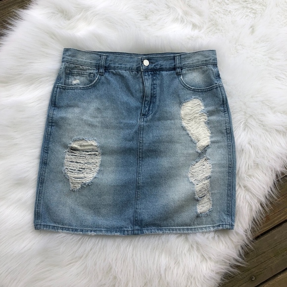 Forever 21 Dresses & Skirts - Forever 21 Distressed Denim Jean Skirt, Size 28